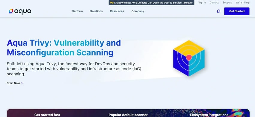 ALT- Aqua Trivy homepage highlighting IaC scanning and early vulnerability detection