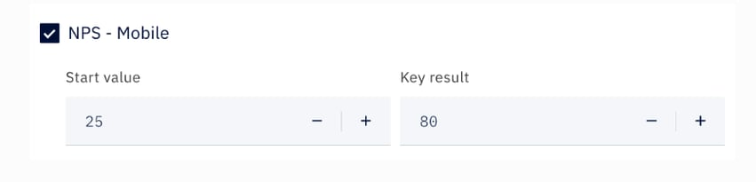 NPS score for the mobile version of your platform as a custom metric in Axify OKR tracker