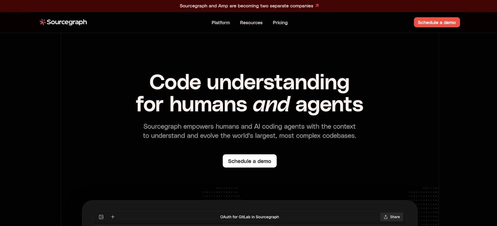 Sourcegraph AI platform for deep code understanding across large codebases.