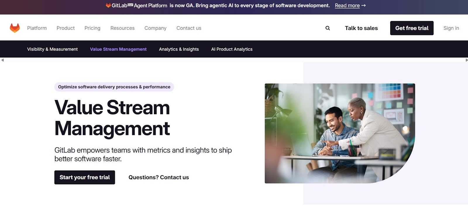 GitLab visualizing value stream management across planning and delivery.