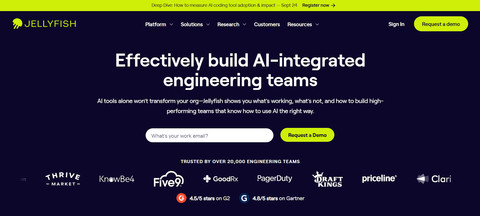Jellyfish platform showing an AI-driven approach to build and manage engineering teams.